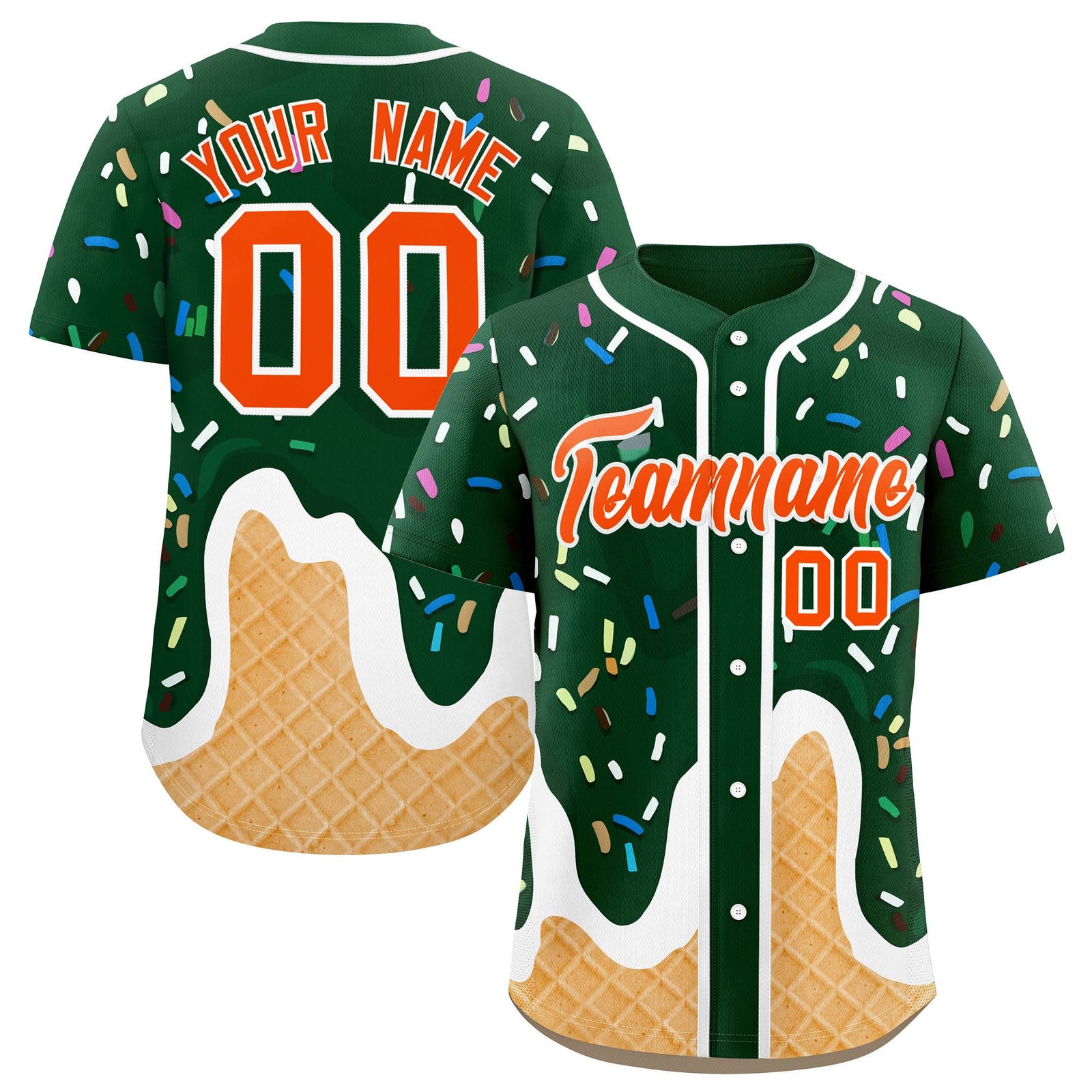 Custom Green Ice Cream Cone Graffiti Pattern Fashion Authentic Baseball Jersey
