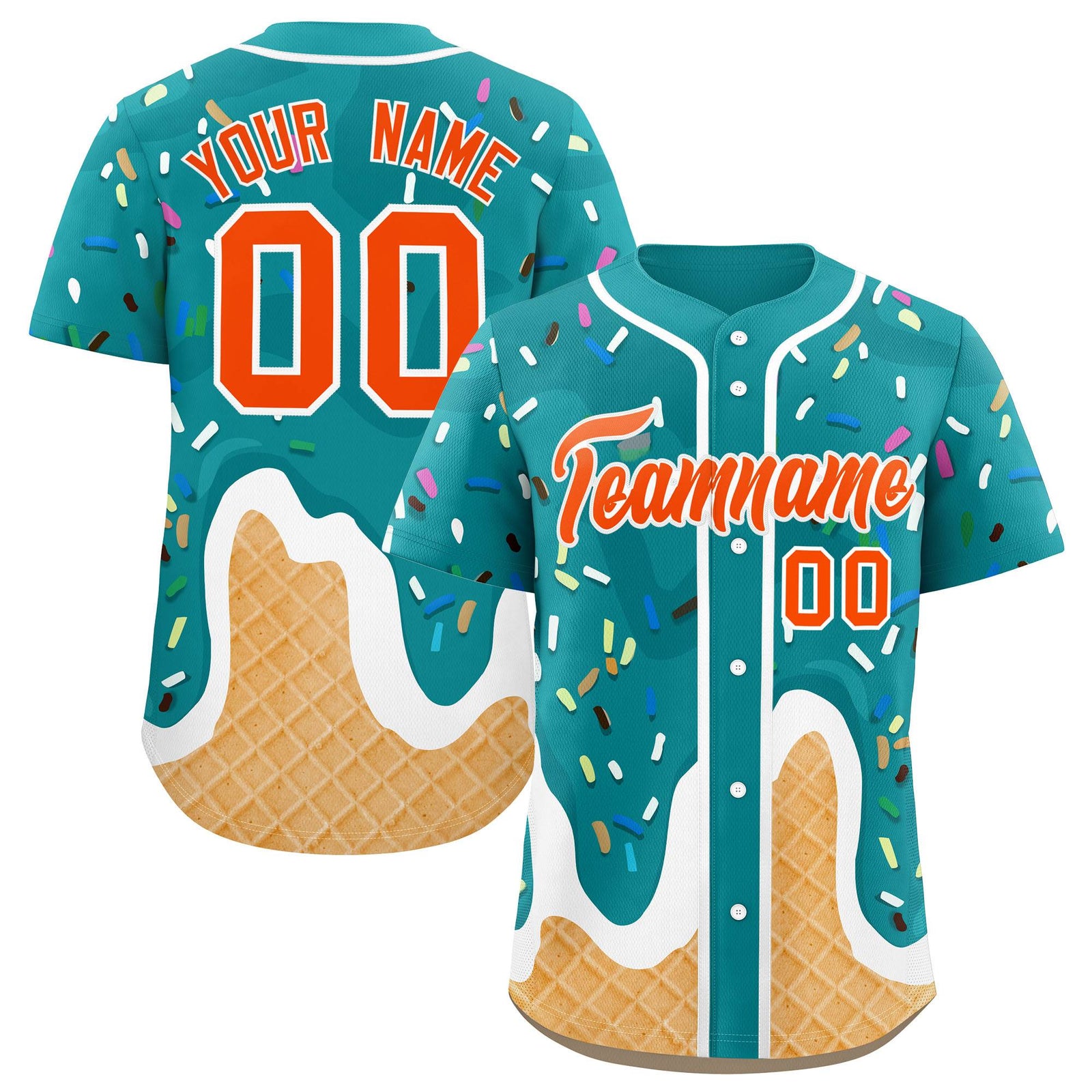 Custom Aqua Ice Cream Cone Graffiti Pattern Fashion Authentic Baseball Jersey