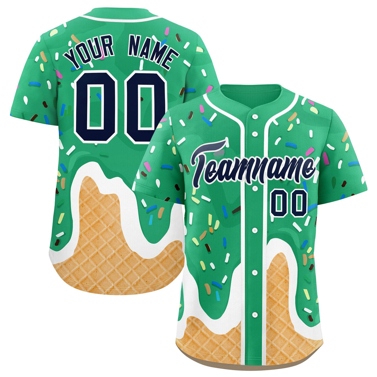 Custom Brilliant Green Ice Cream Cone Graffiti Pattern Fashion Authentic Baseball Jersey