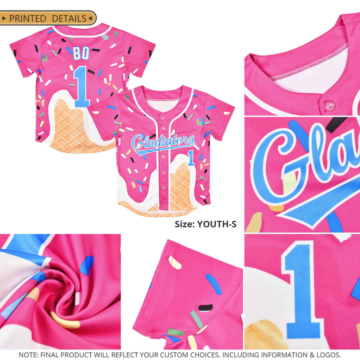 Custom Purple Ice Cream Cone Graffiti Pattern Fashion Authentic Baseball Jersey