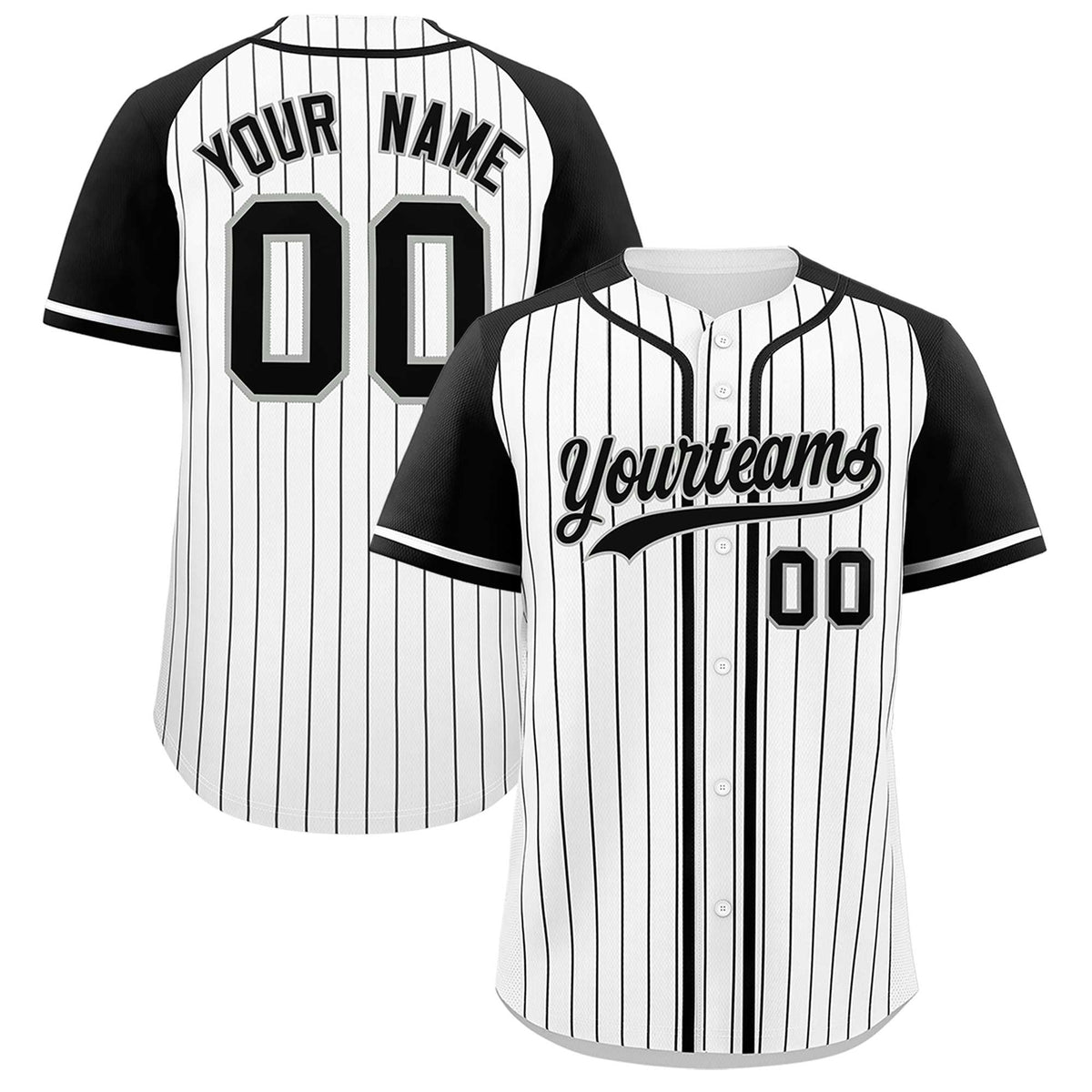 Custom White Black Stripe Fashion Raglan Sleeves Authentic Baseball Jersey