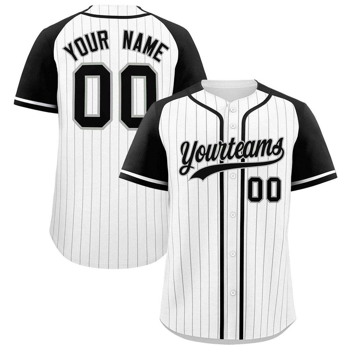 Custom White Black Stripe Fashion Raglan Sleeves Authentic Baseball Jersey