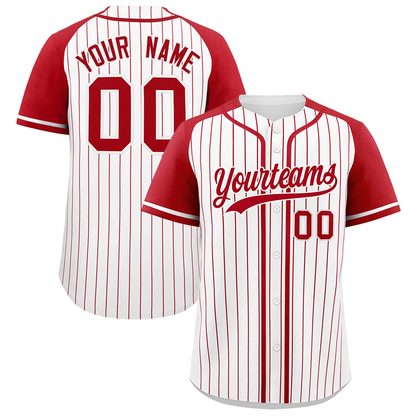 Custom White Red Stripe Fashion Raglan Sleeves Authentic Baseball Jersey