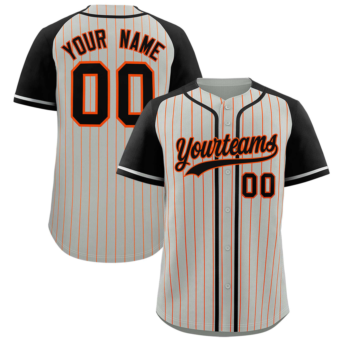 Custom Gray Black Stripe Fashion Raglan Sleeves Authentic Baseball Jersey