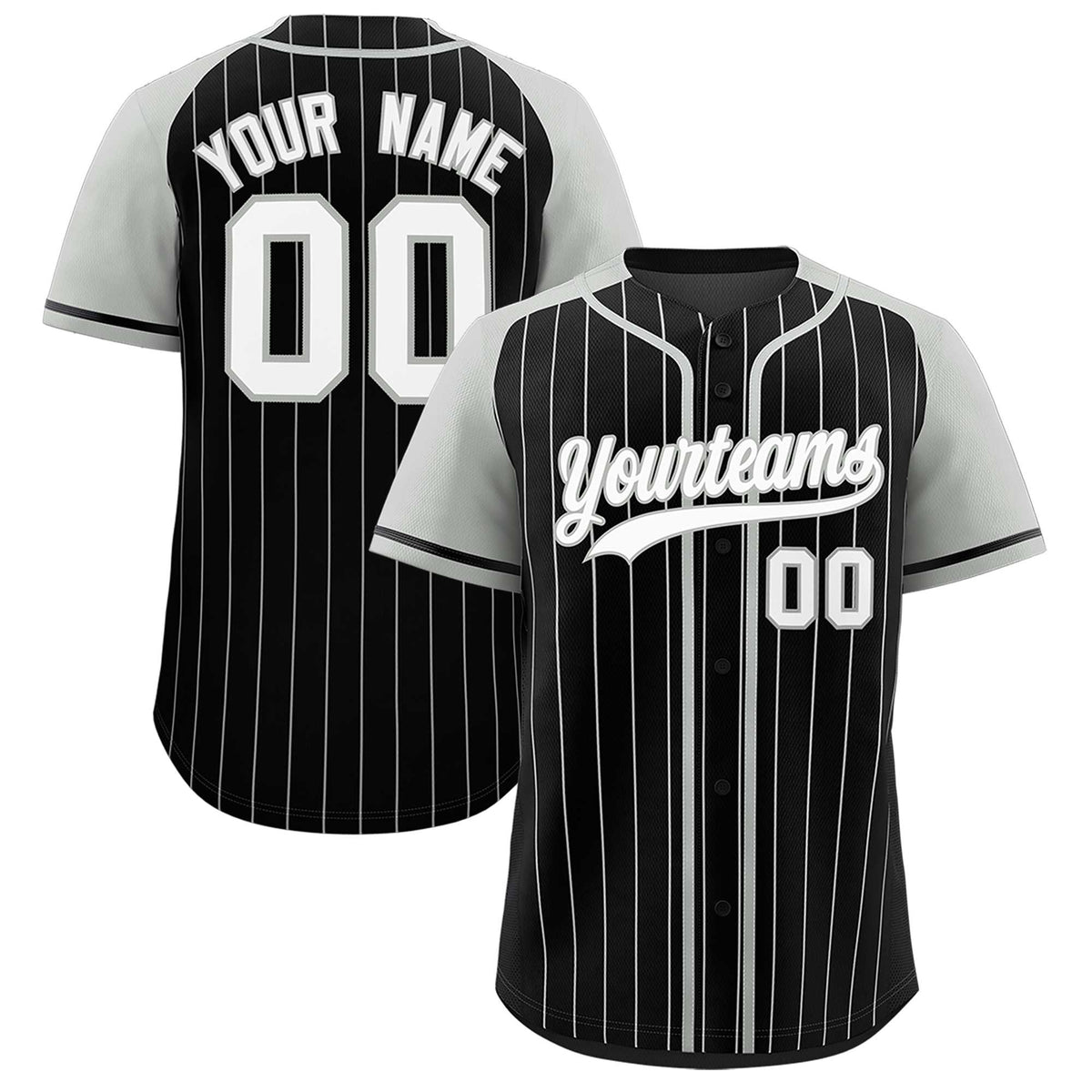 Custom Black Gray Stripe Fashion Raglan Sleeves Authentic Baseball Jersey