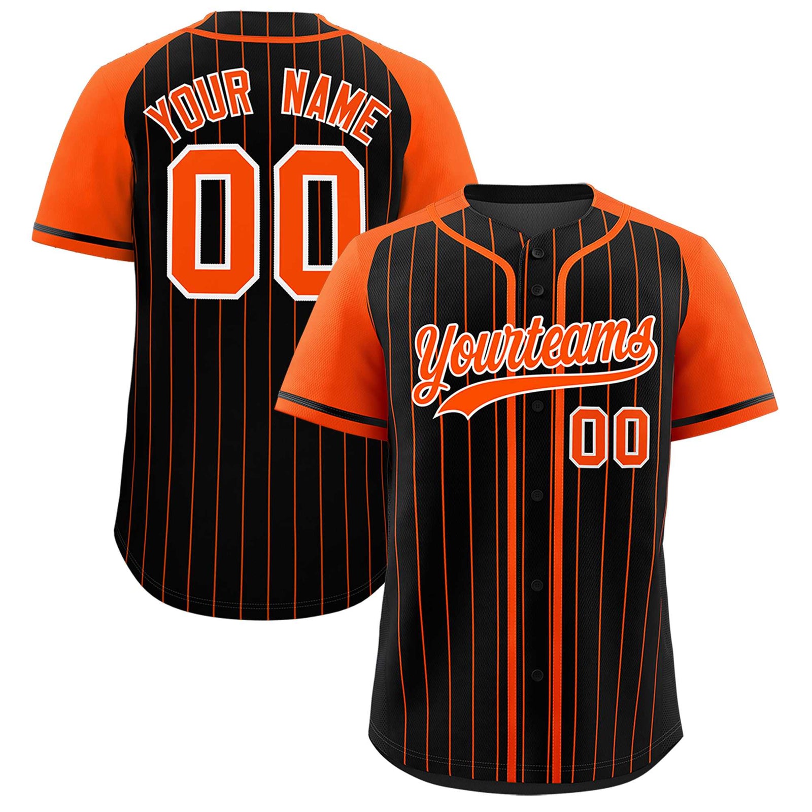 Custom Black Orange Stripe Fashion Raglan Sleeves Authentic Baseball Jersey