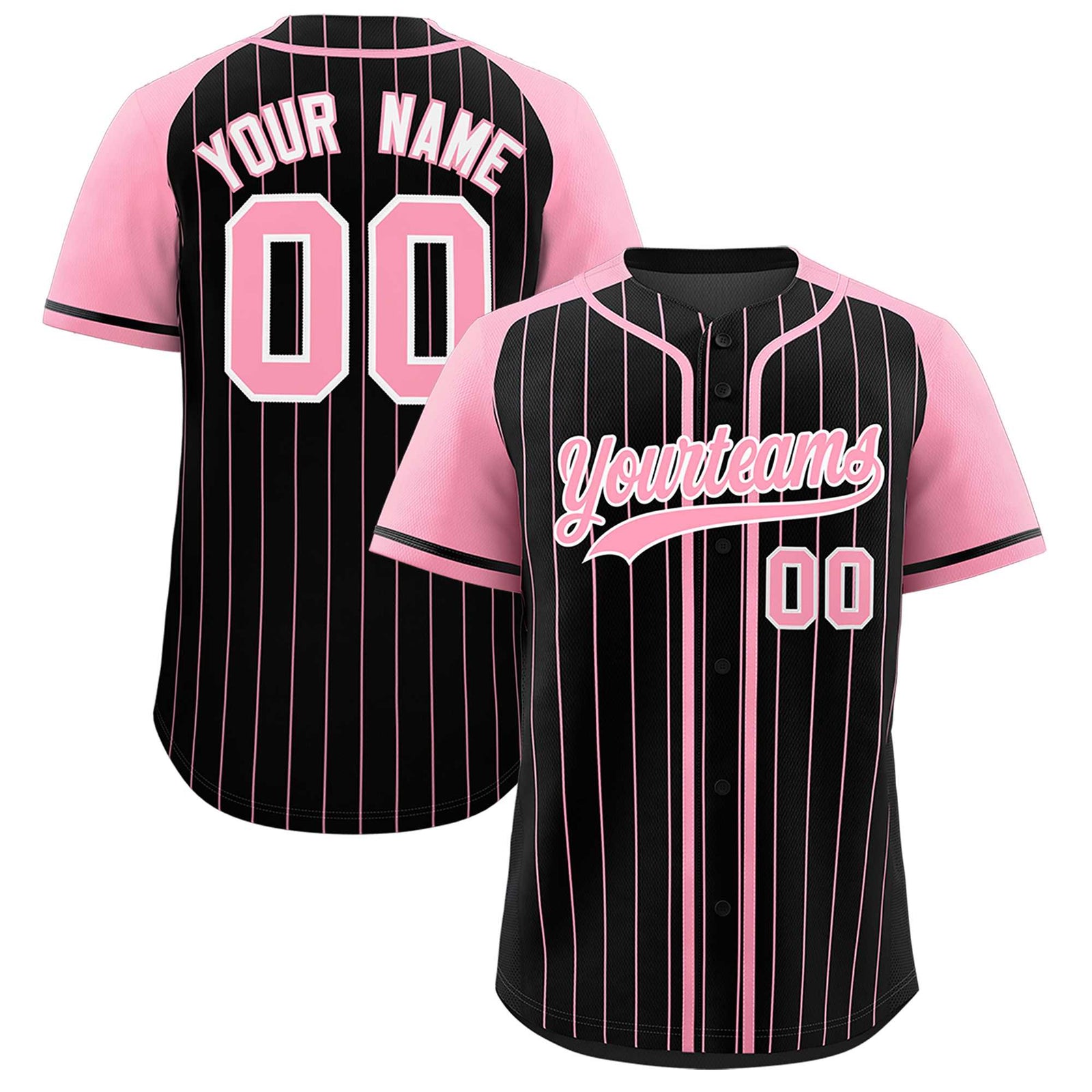 Custom Black Light Pink Stripe Fashion Raglan Sleeves Authentic Baseball Jersey