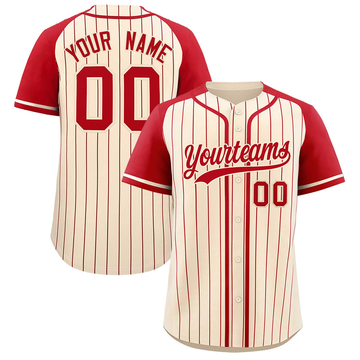 Custom Cream Red Stripe Fashion Raglan Sleeves Authentic Baseball Jersey