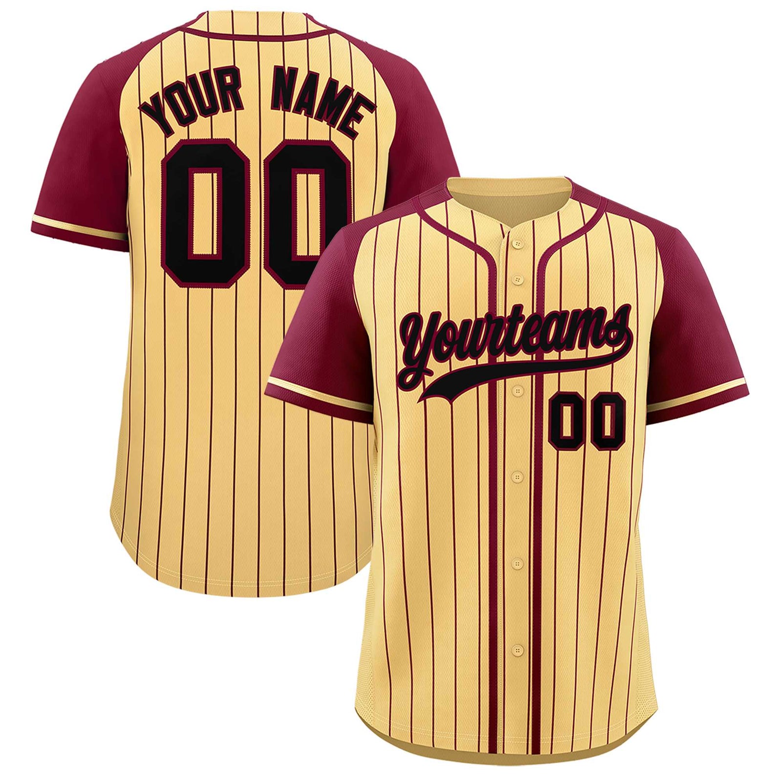 Custom Khaki Crimson Stripe Fashion Raglan Sleeves Authentic Baseball Jersey