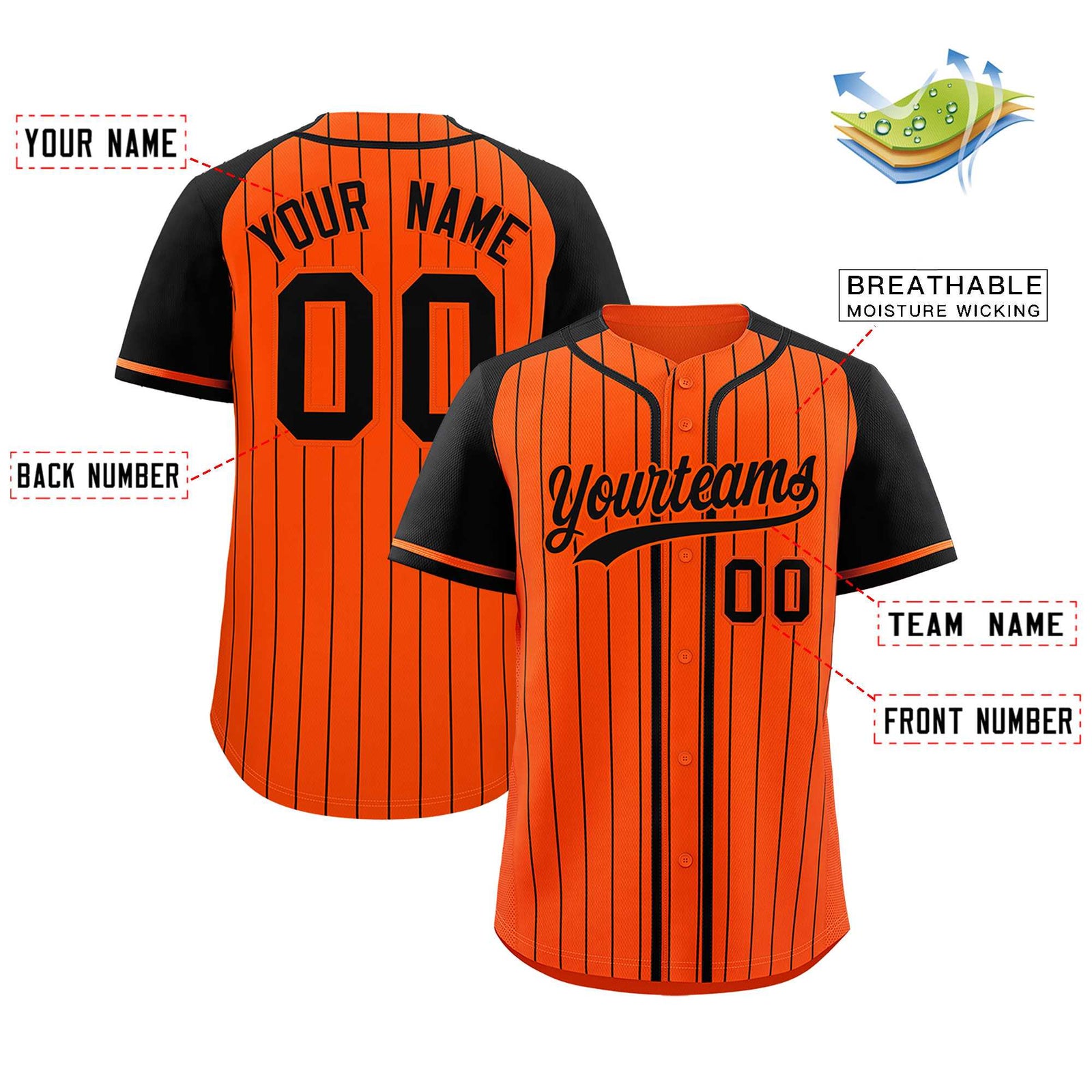 Custom Orange Black Stripe Fashion Raglan Sleeves Authentic Baseball Jersey