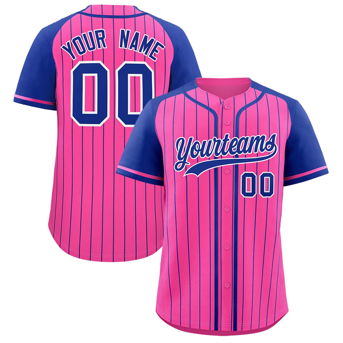 Custom Pink Royal Stripe Fashion Raglan Sleeves Authentic Baseball Jersey