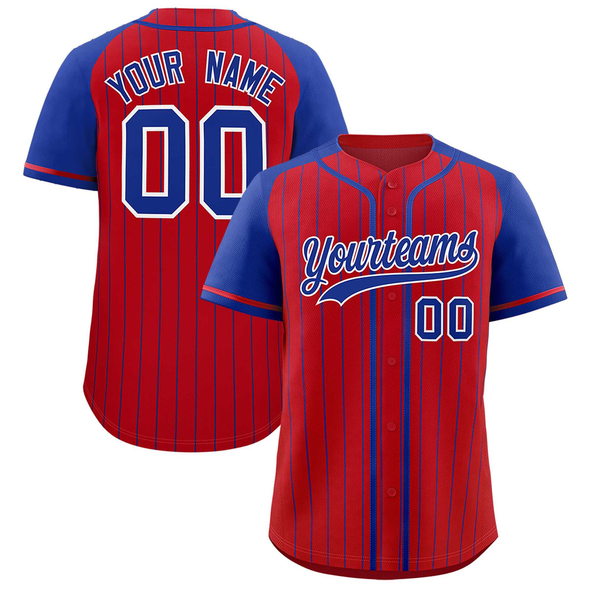 Custom Red Royal Stripe Fashion Raglan Sleeves Authentic Baseball Jersey