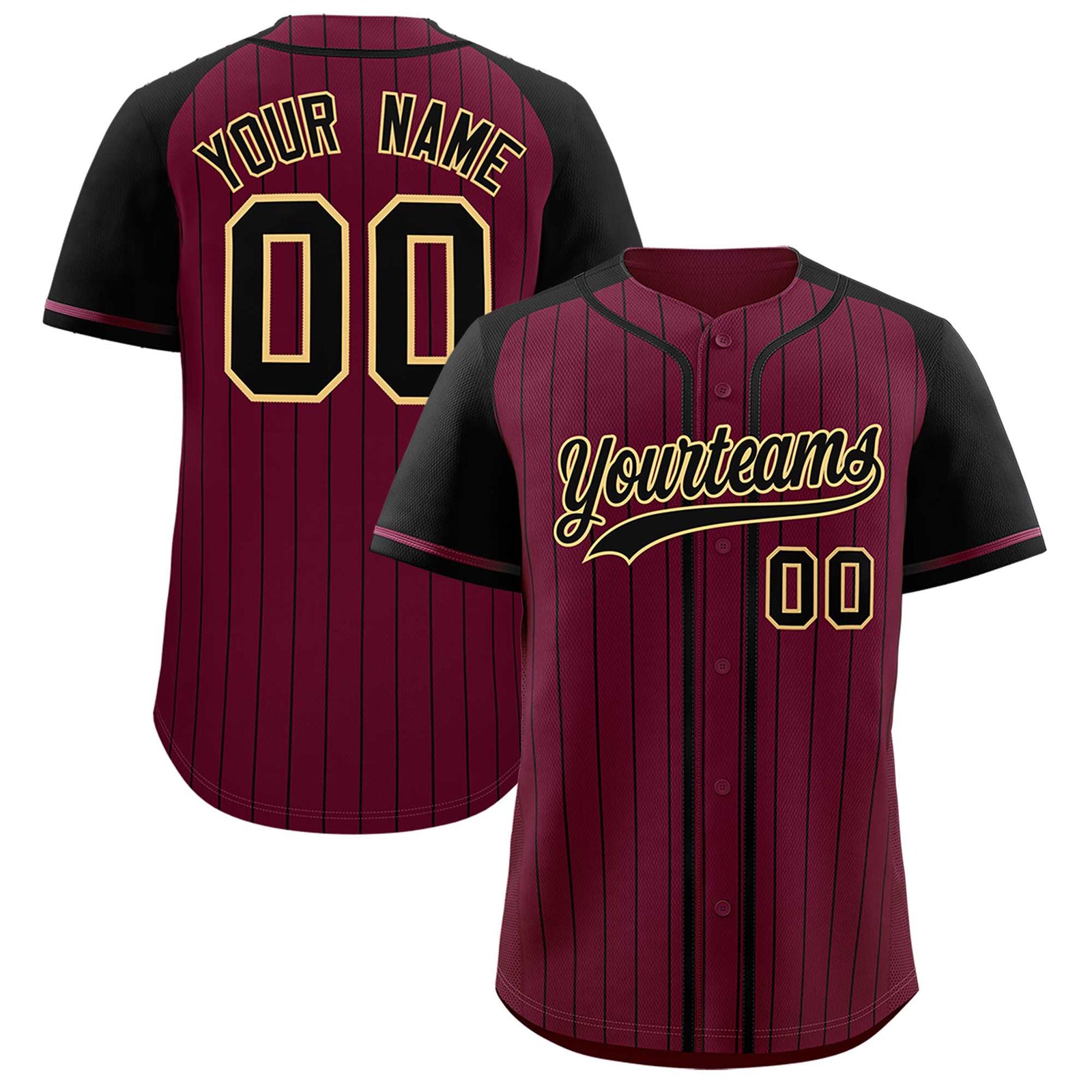 Custom Crimson Black Stripe Fashion Raglan Sleeves Authentic Baseball Jersey