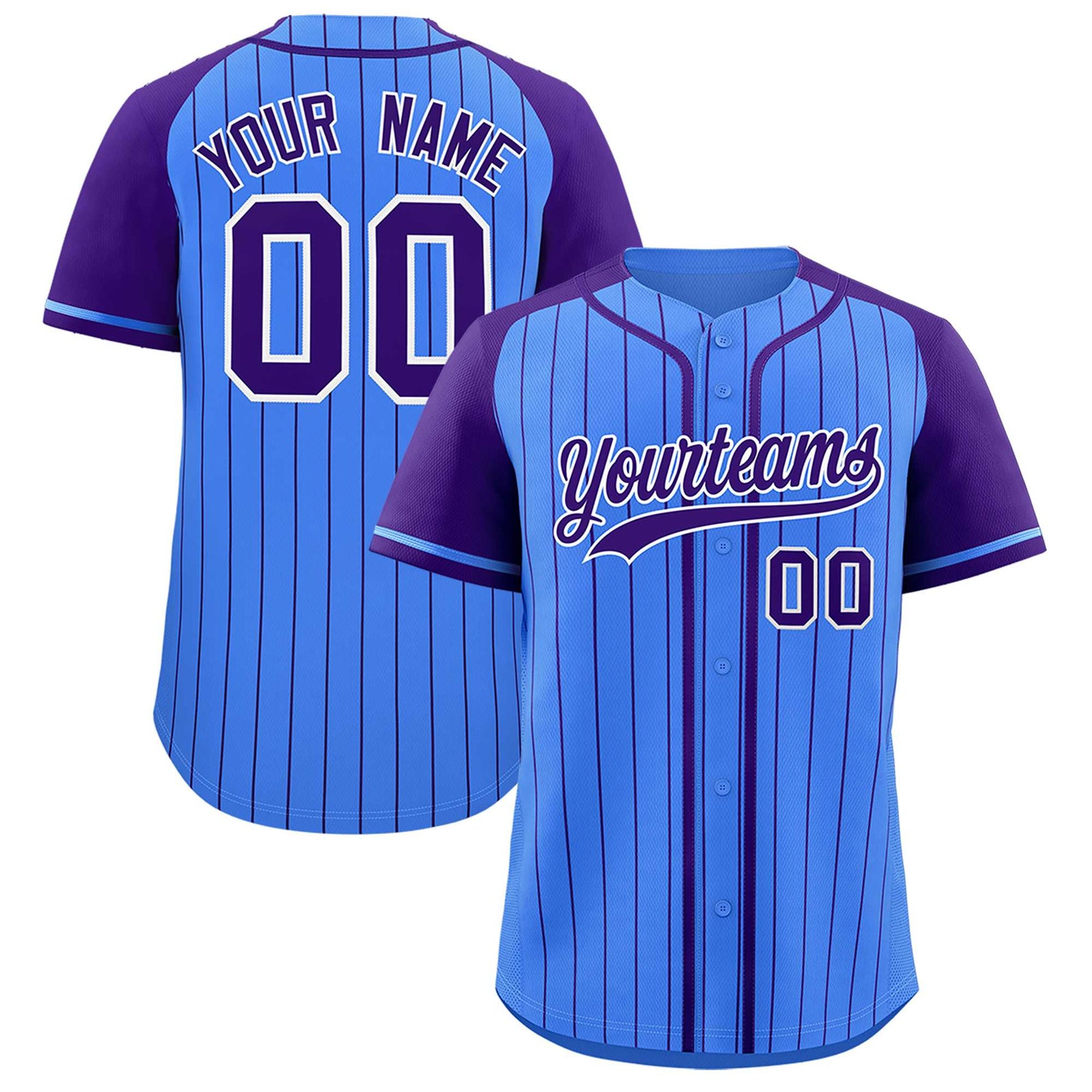 Custom Powder Blue Purple Stripe Fashion Raglan Sleeves Authentic Baseball Jersey
