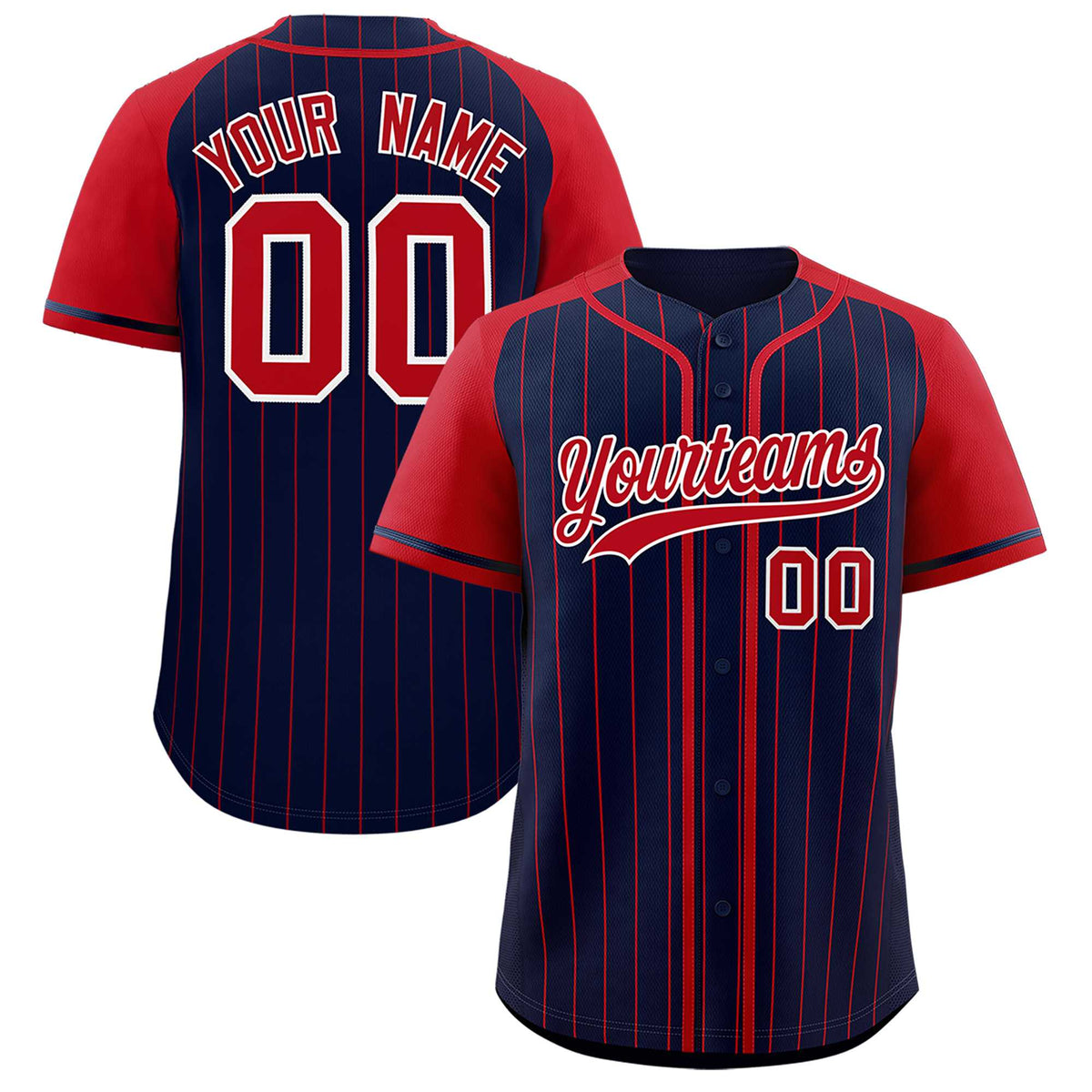 Custom Navy Red Stripe Fashion Raglan Sleeves Authentic Baseball Jersey