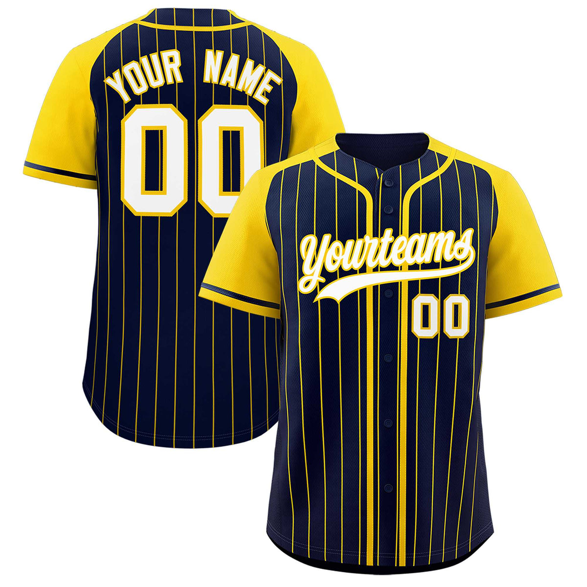 Custom Navy Gold Stripe Fashion Raglan Sleeves Authentic Baseball Jersey