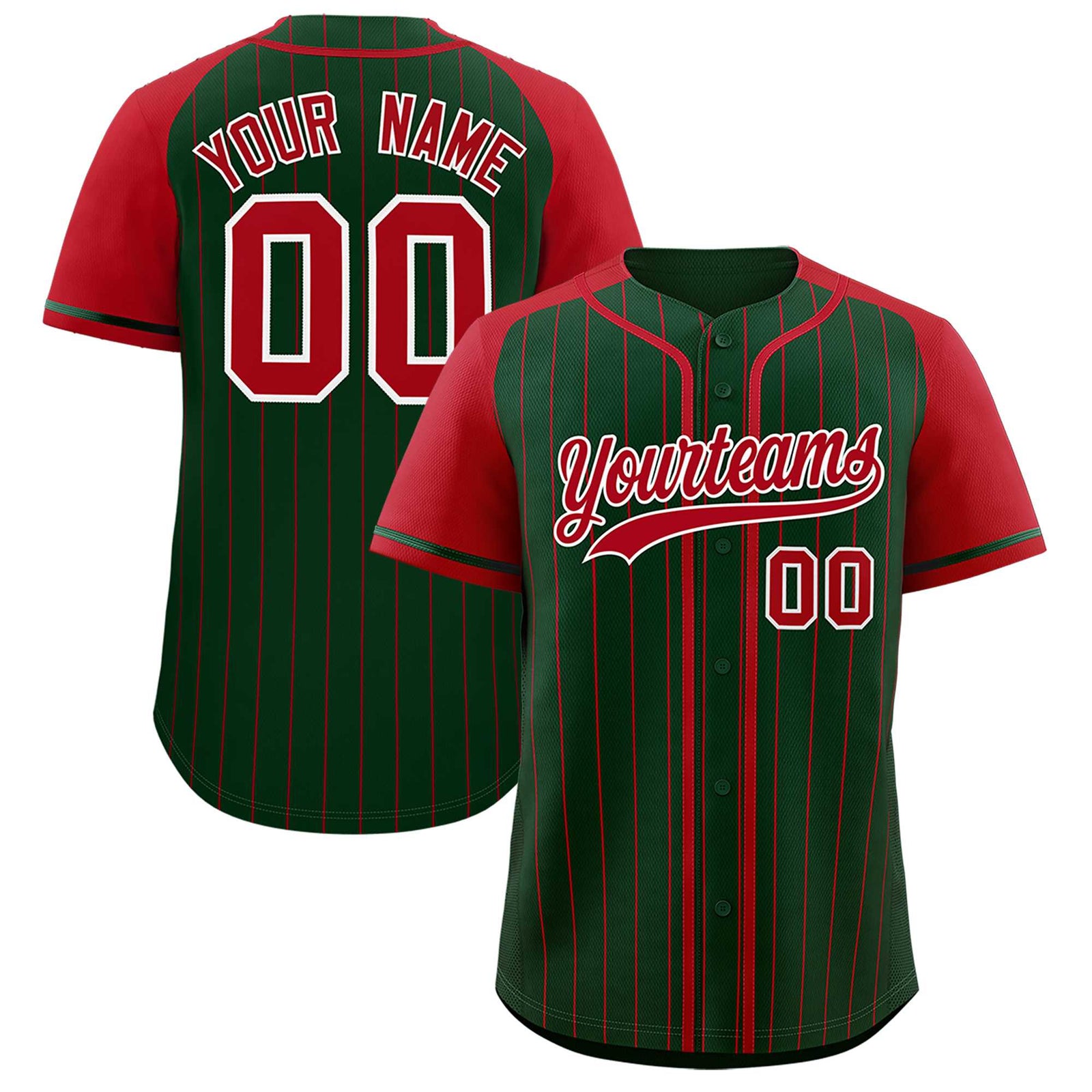 Custom Green Red Stripe Fashion Raglan Sleeves Authentic Baseball Jersey