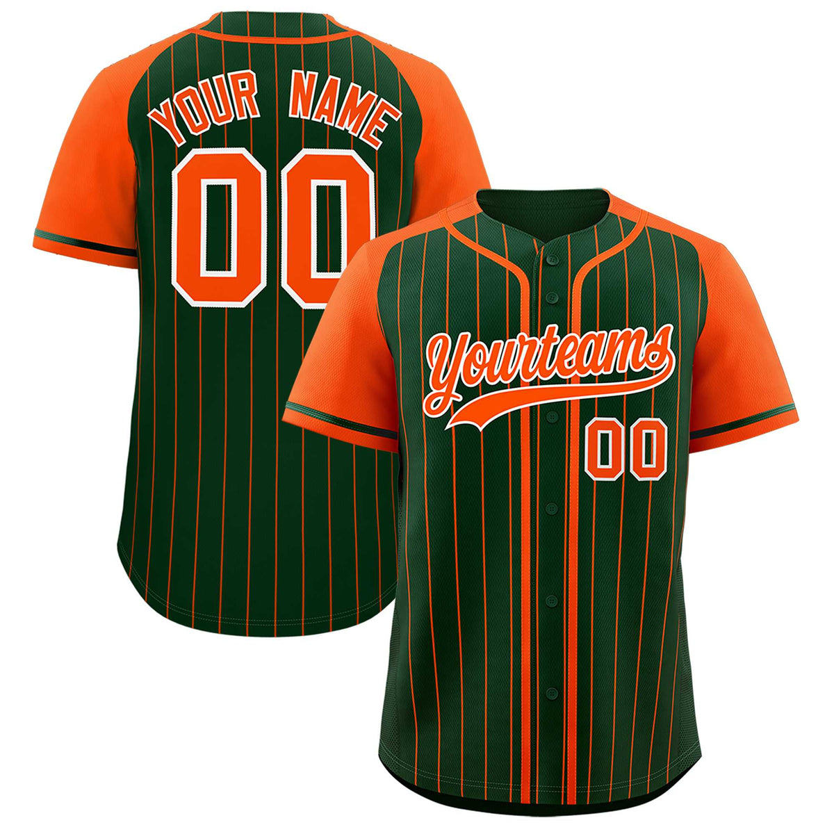 Custom Green Orange Stripe Fashion Raglan Sleeves Authentic Baseball Jersey