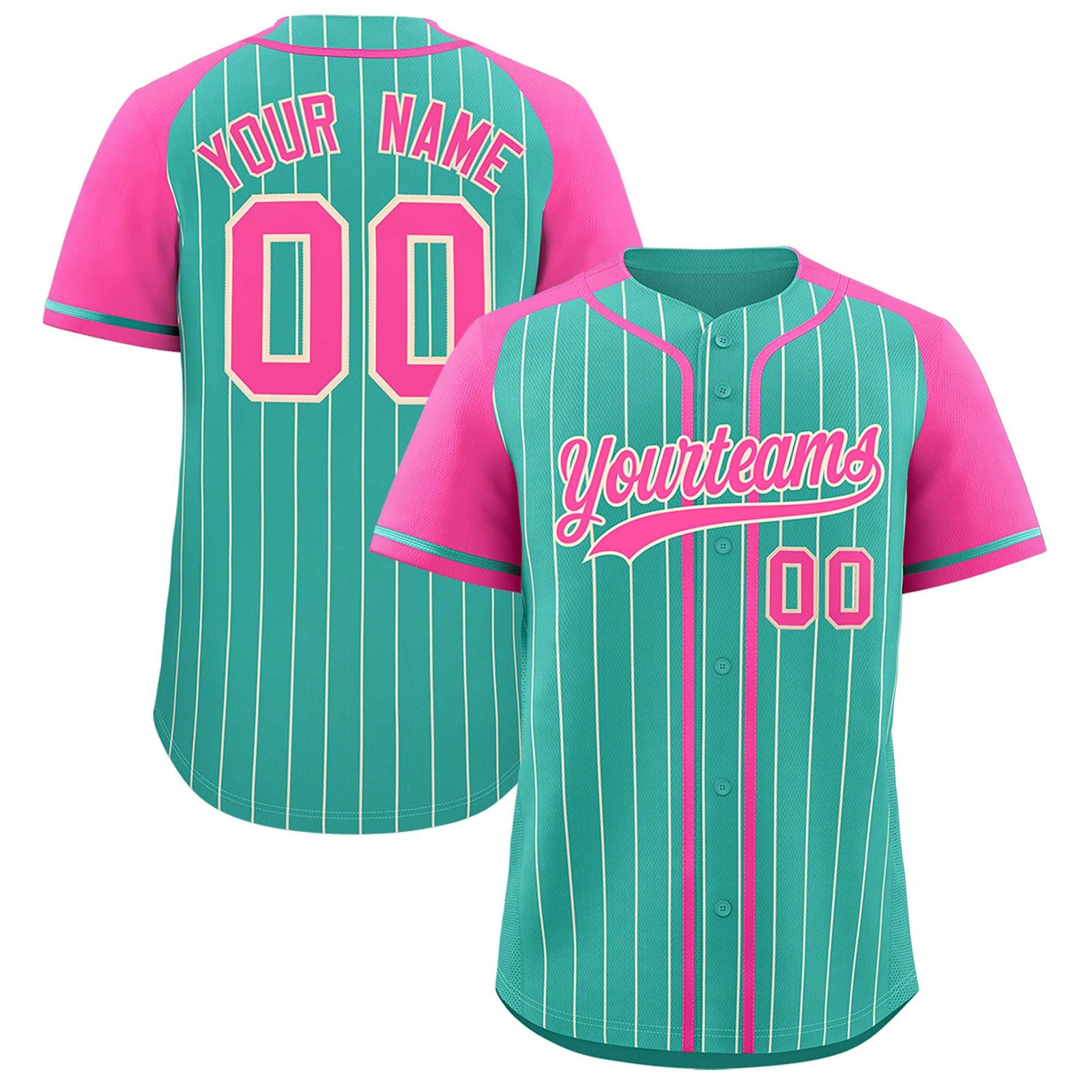 Custom Bright Green Pink Stripe Fashion Raglan Sleeves Authentic Baseball Jersey