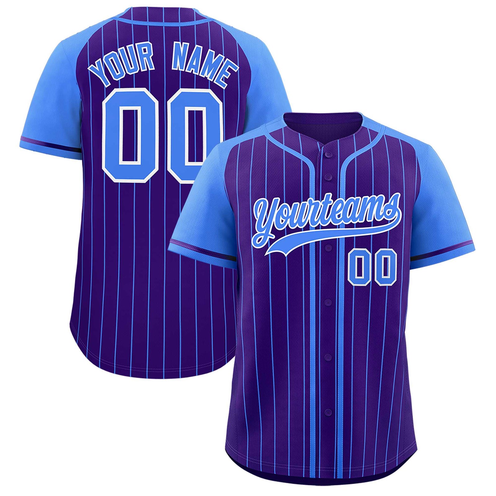 Custom Purple Powder Blue Stripe Fashion Raglan Sleeves Authentic Baseball Jersey