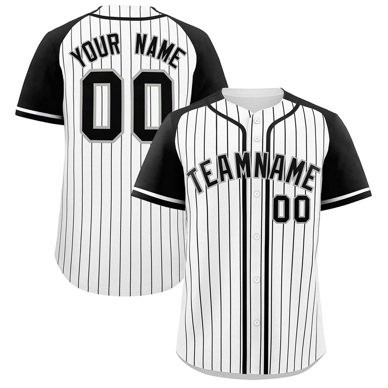 Custom White Black Stripe Fashion Raglan Sleeves Authentic Baseball Jersey