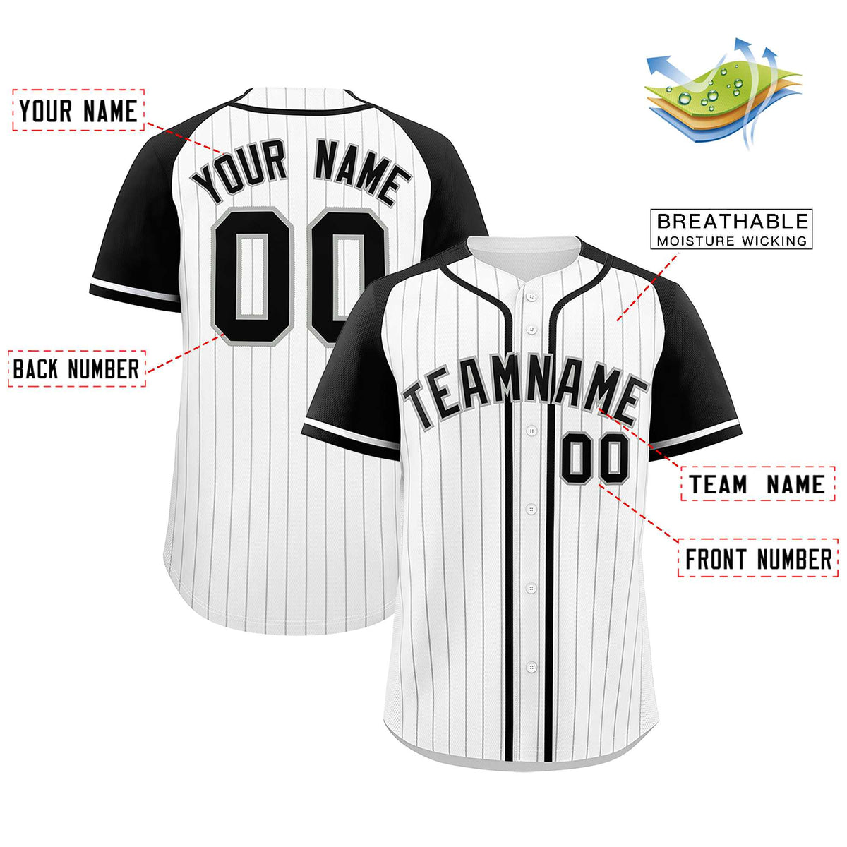 Custom White Black Stripe Fashion Raglan Sleeves Authentic Baseball Jersey