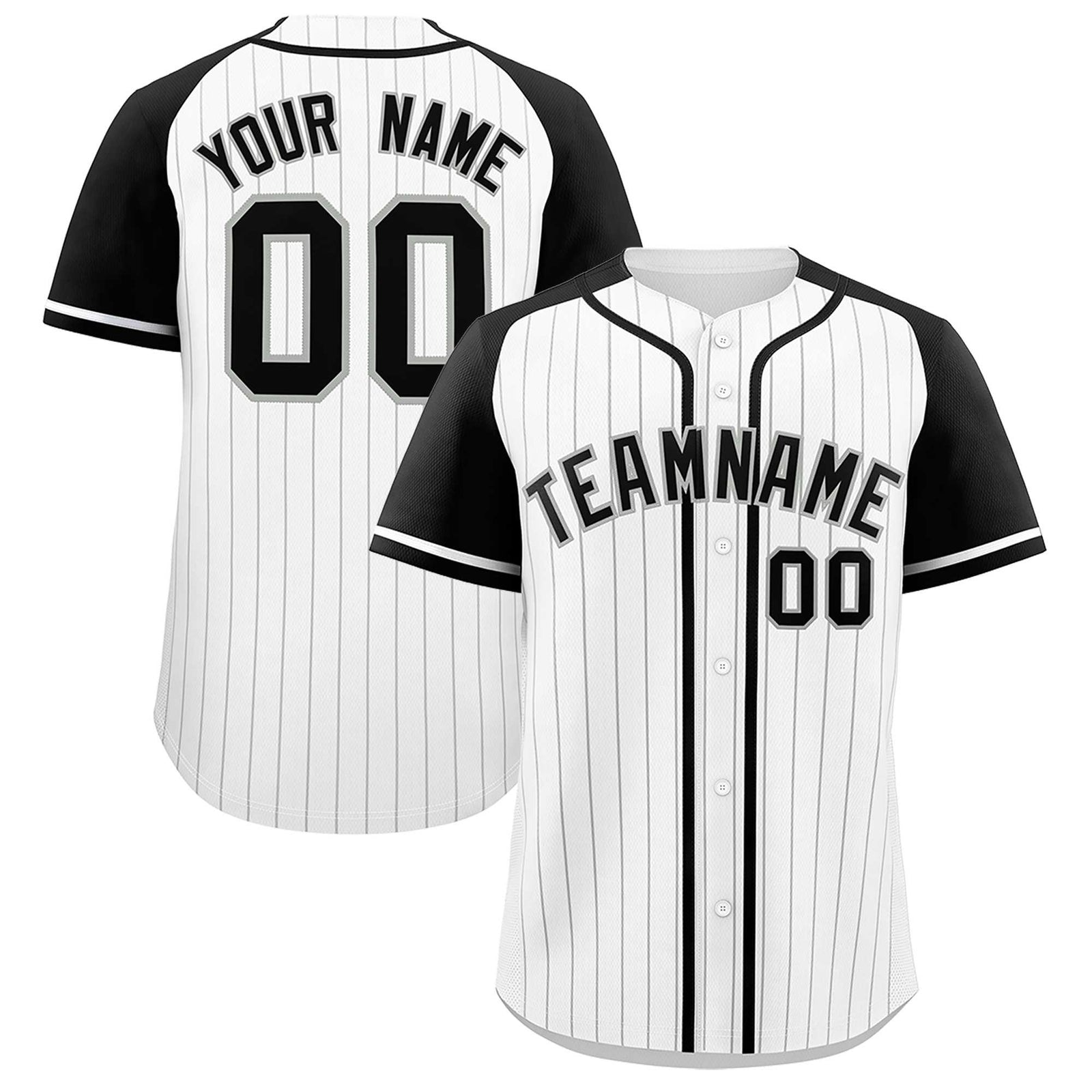 Custom White Black Stripe Fashion Raglan Sleeves Authentic Baseball Jersey