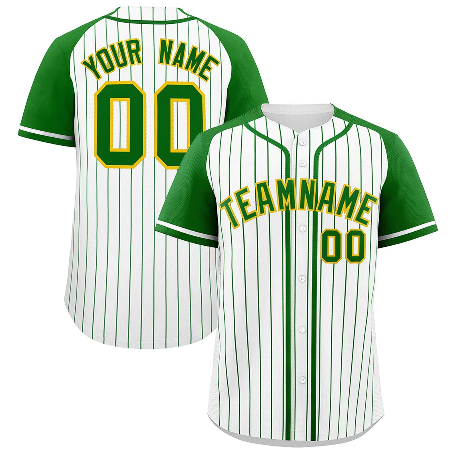 Custom White Kelly Green Stripe Fashion Raglan Sleeves Authentic Baseball Jersey