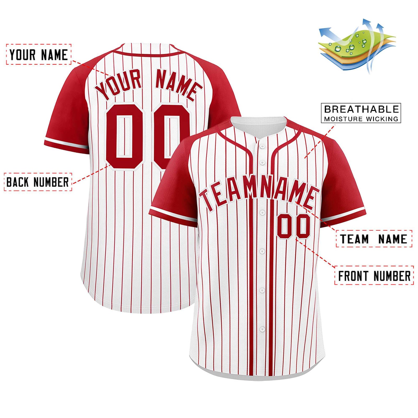 Custom White Red Stripe Fashion Raglan Sleeves Authentic Baseball Jersey
