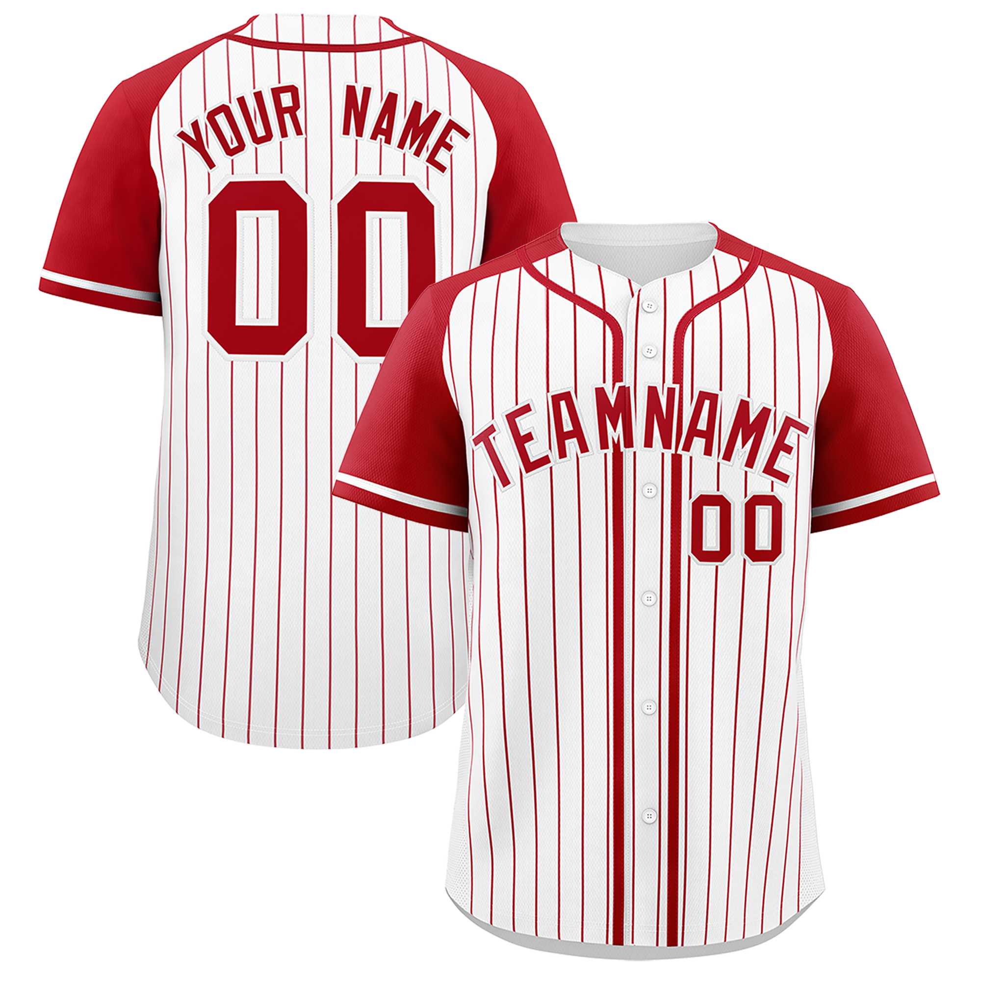 Custom White Red Stripe Fashion Raglan Sleeves Authentic Baseball Jersey