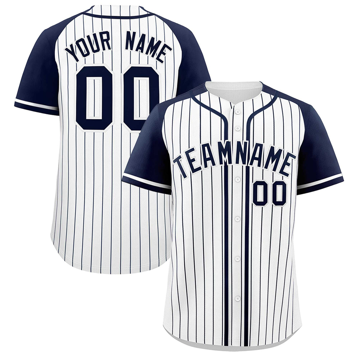 Custom White Navy Stripe Fashion Raglan Sleeves Authentic Baseball Jersey