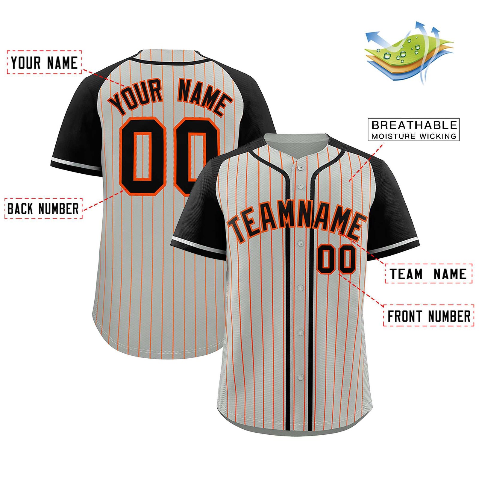 Custom Gray Black Stripe Fashion Raglan Sleeves Authentic Baseball Jersey