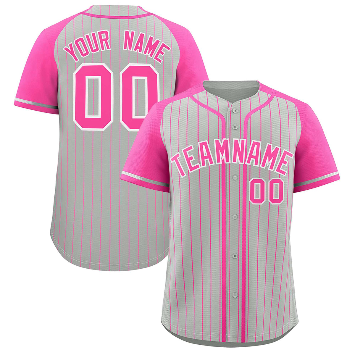 Custom Gray Pink Stripe Fashion Raglan Sleeves Authentic Baseball Jersey