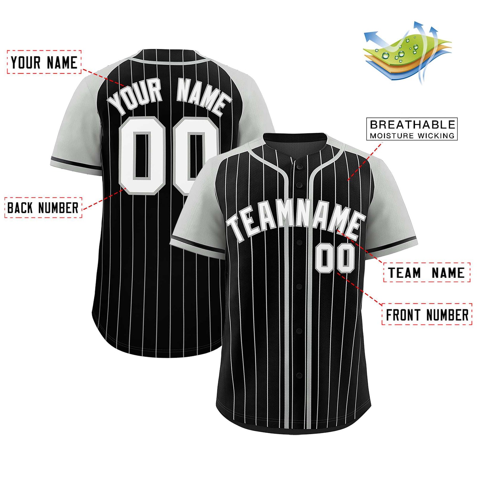 Custom Black Gray Stripe Fashion Raglan Sleeves Authentic Baseball Jersey