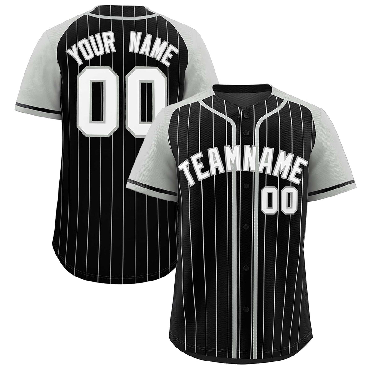Custom Black Gray Stripe Fashion Raglan Sleeves Authentic Baseball Jersey
