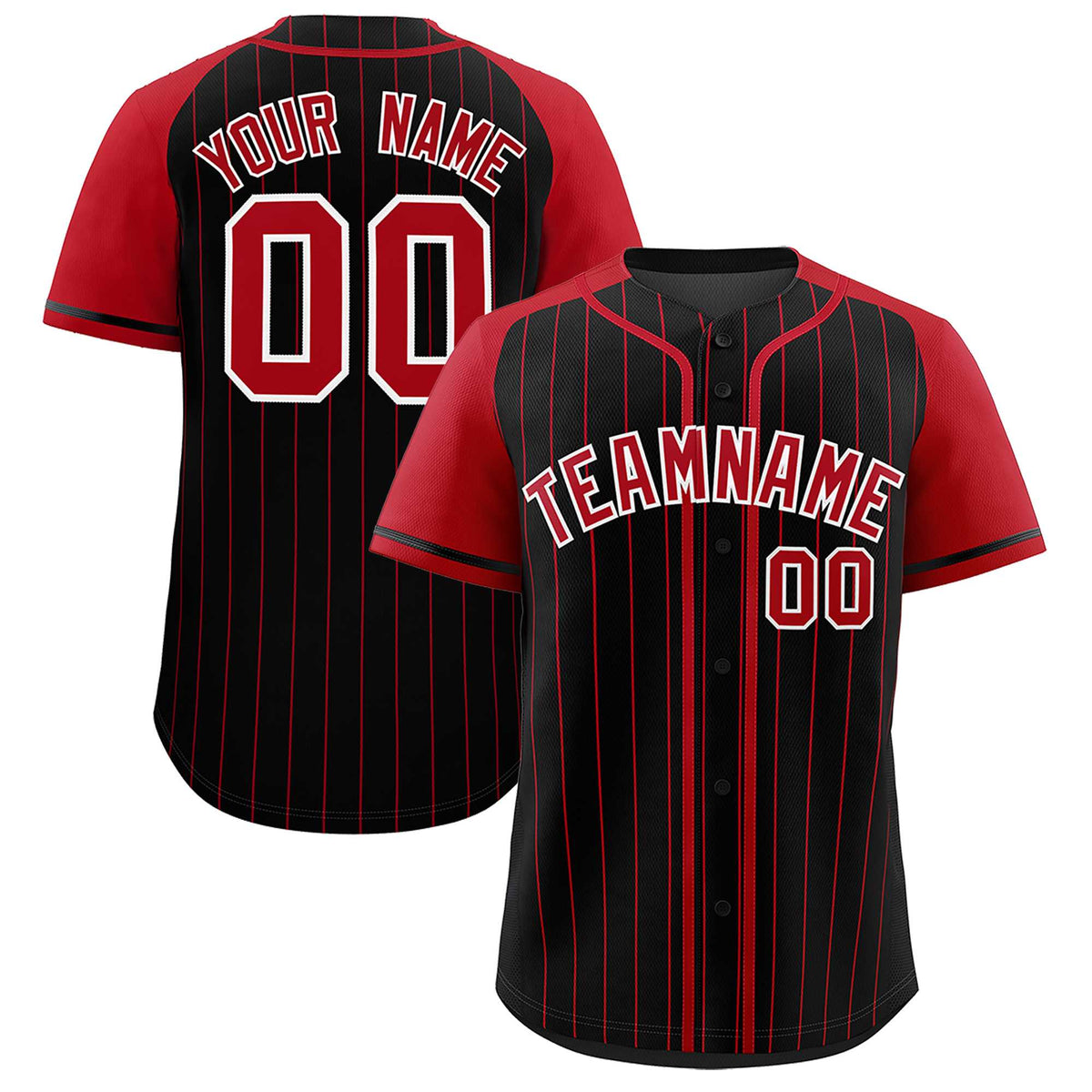 Custom Black Red Stripe Fashion Raglan Sleeves Authentic Baseball Jersey