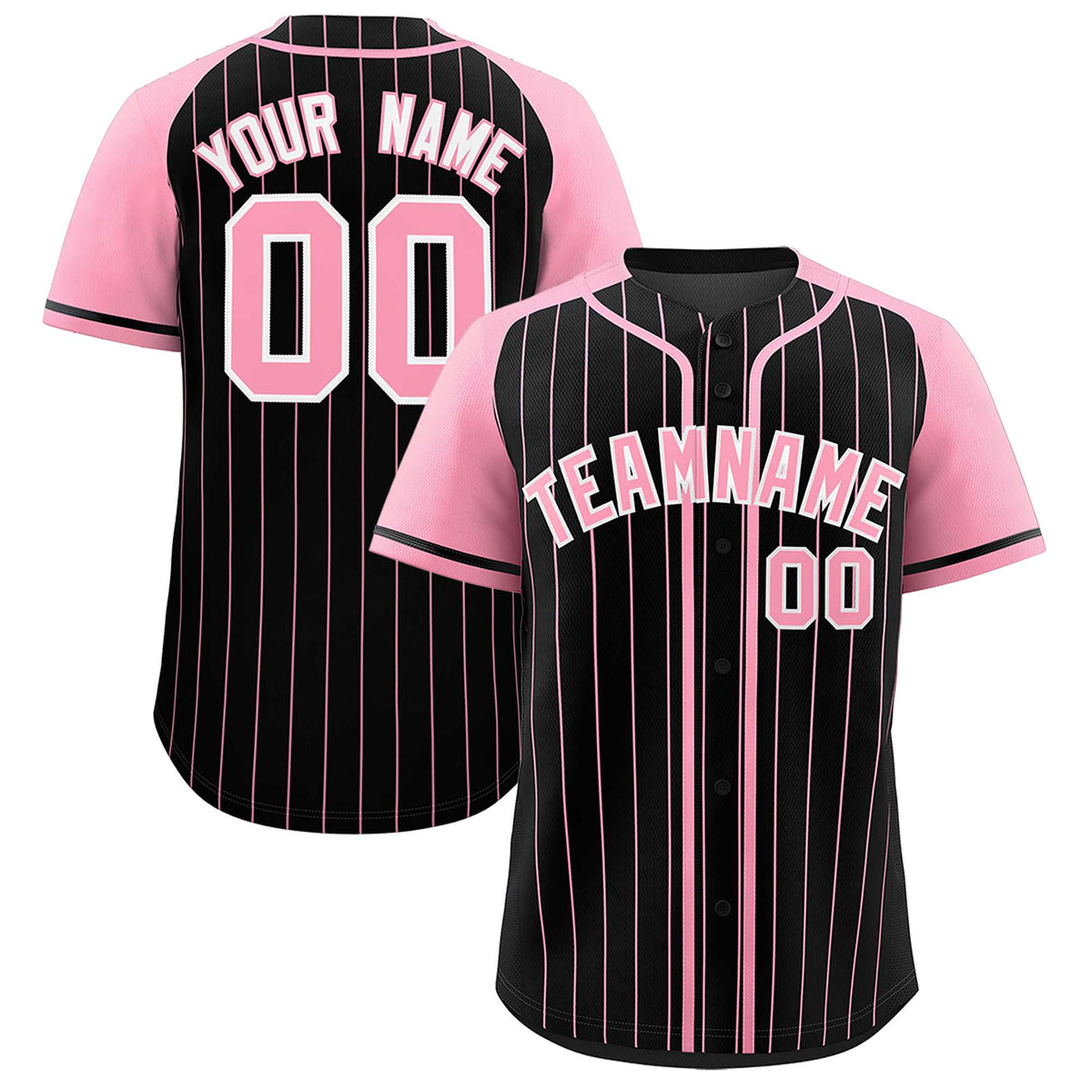 Custom Black Light Pink Stripe Fashion Raglan Sleeves Authentic Baseball Jersey
