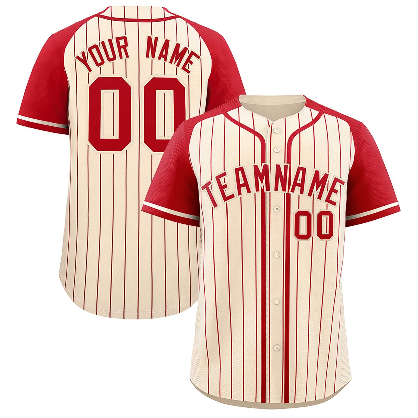 Custom Cream Red Stripe Fashion Raglan Sleeves Authentic Baseball Jersey