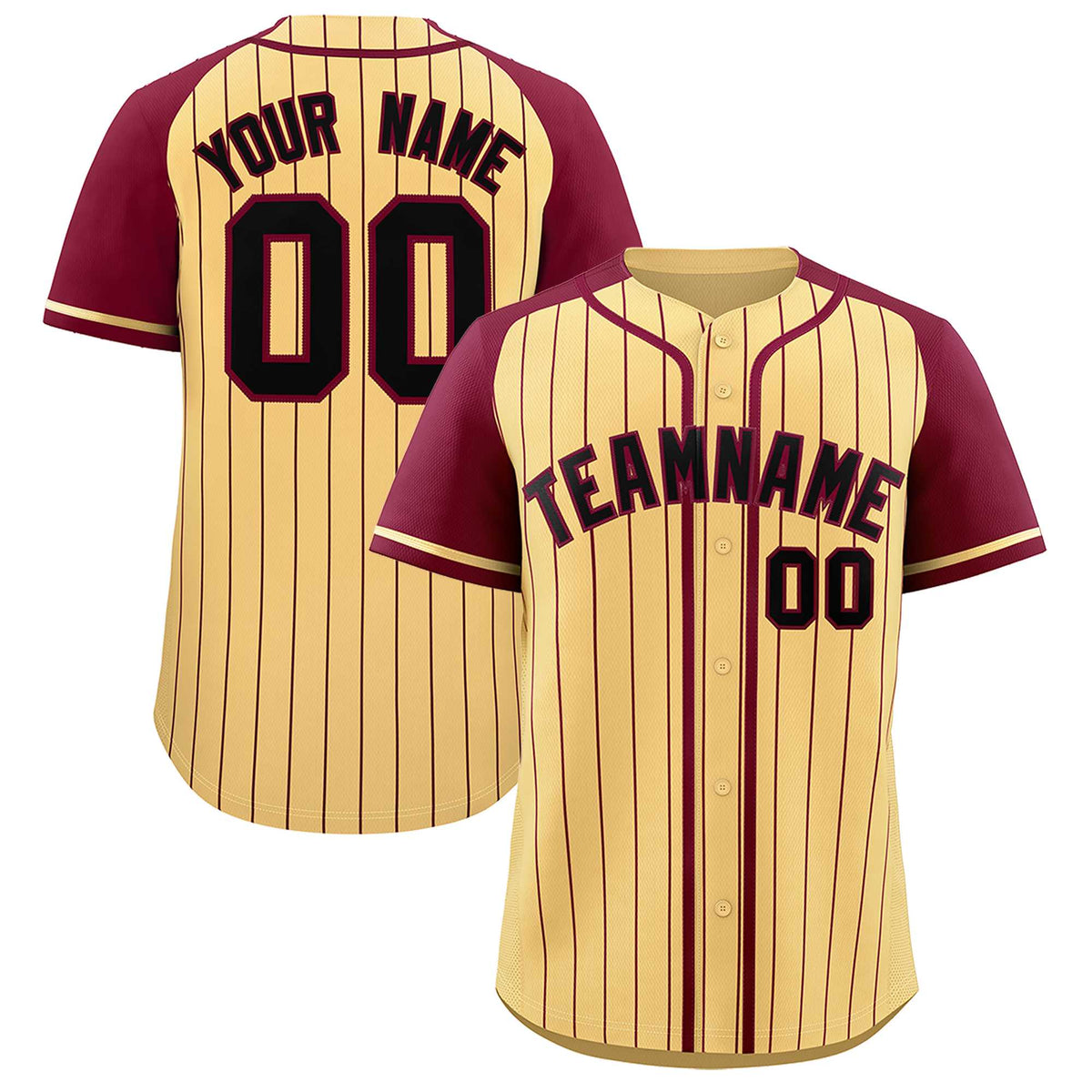 Custom Khaki Crimson Stripe Fashion Raglan Sleeves Authentic Baseball Jersey