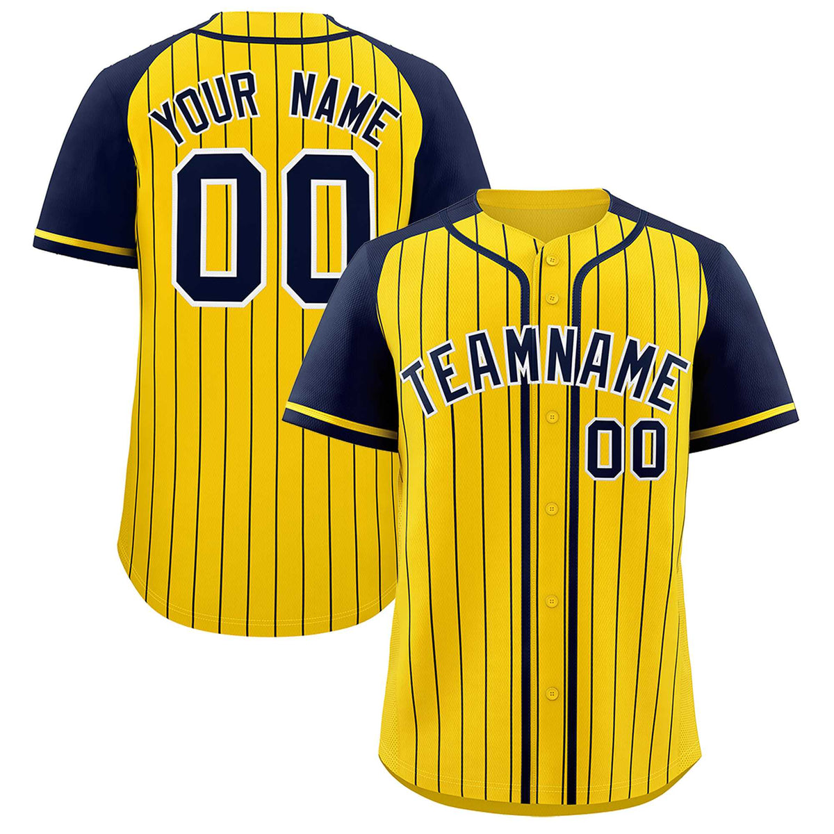 Custom Gold Navy Stripe Fashion Raglan Sleeves Authentic Baseball Jersey