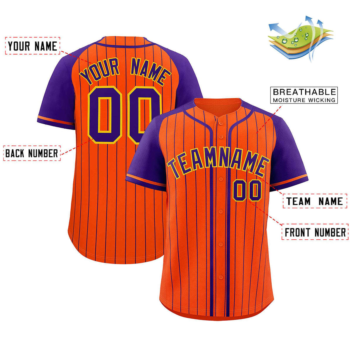 Custom Orange Purple Stripe Fashion Raglan Sleeves Authentic Baseball Jersey