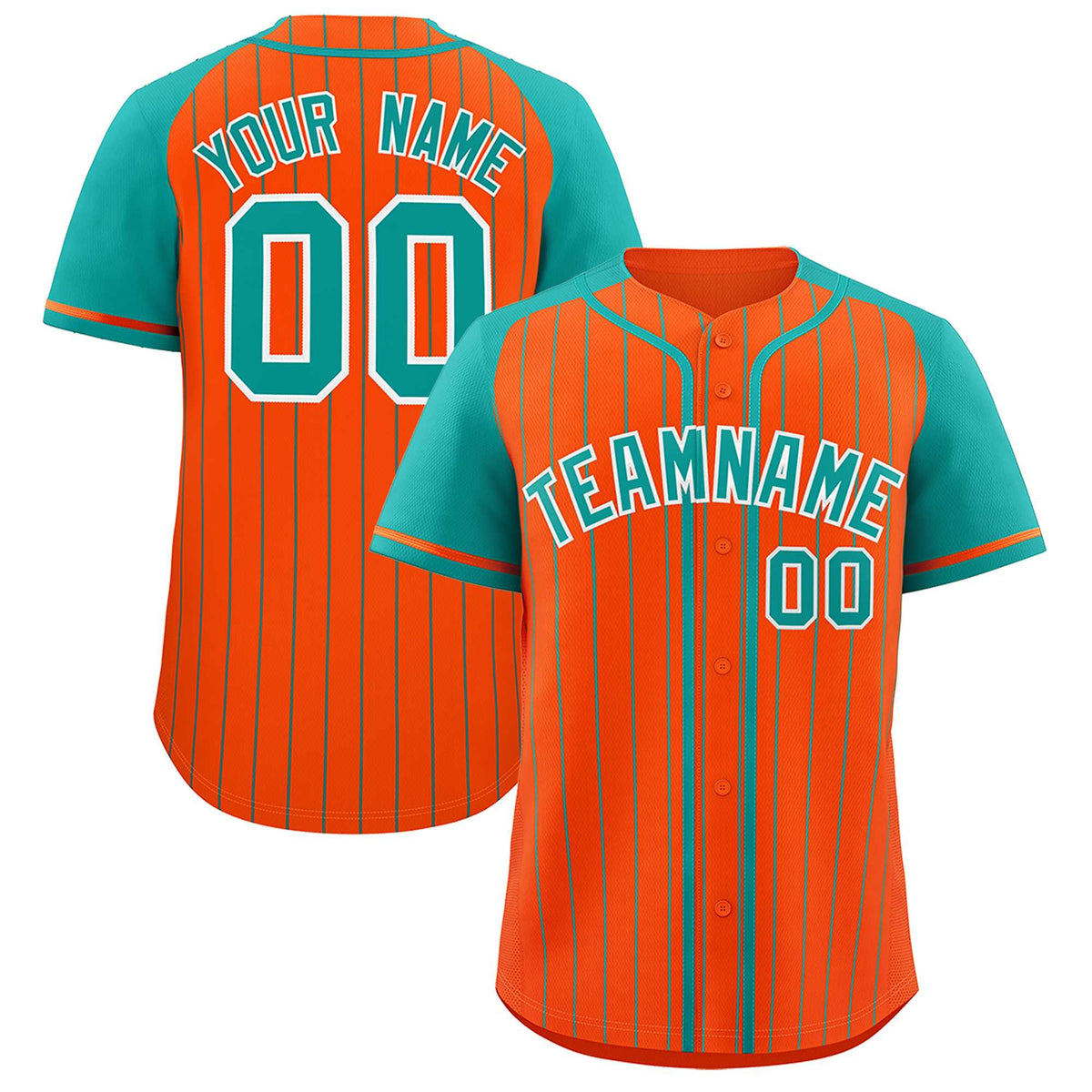 Custom Orange Aqua Stripe Fashion Raglan Sleeves Authentic Baseball Jersey