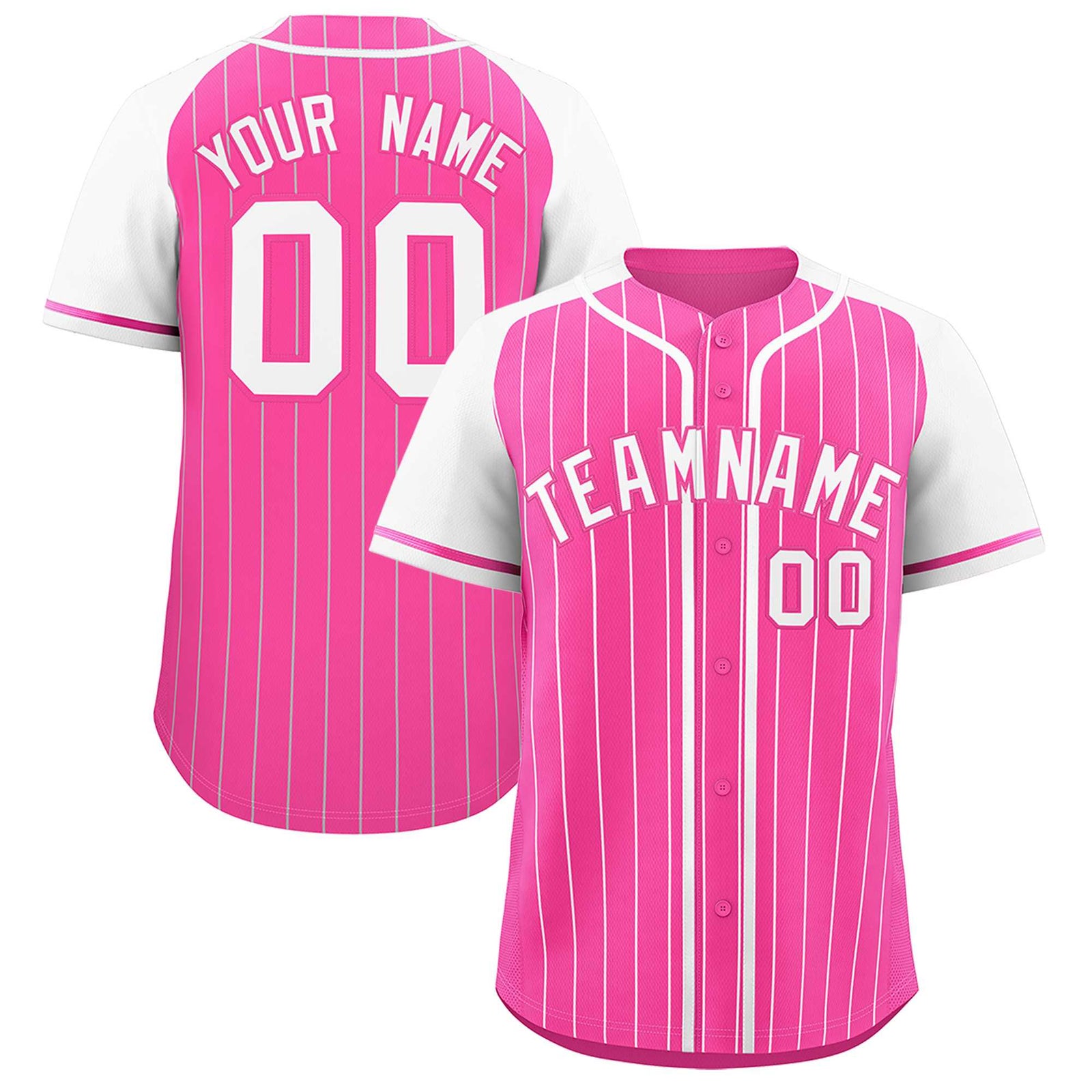 Custom Pink White Stripe Fashion Raglan Sleeves Authentic Baseball Jersey