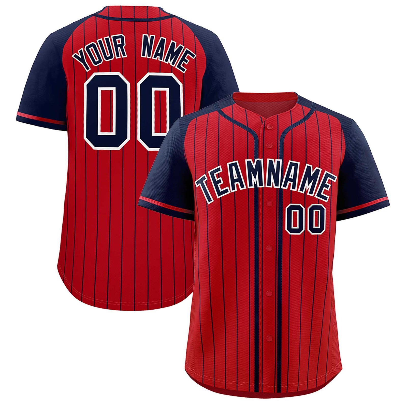 Custom Red Navy Stripe Fashion Raglan Sleeves Authentic Baseball Jersey
