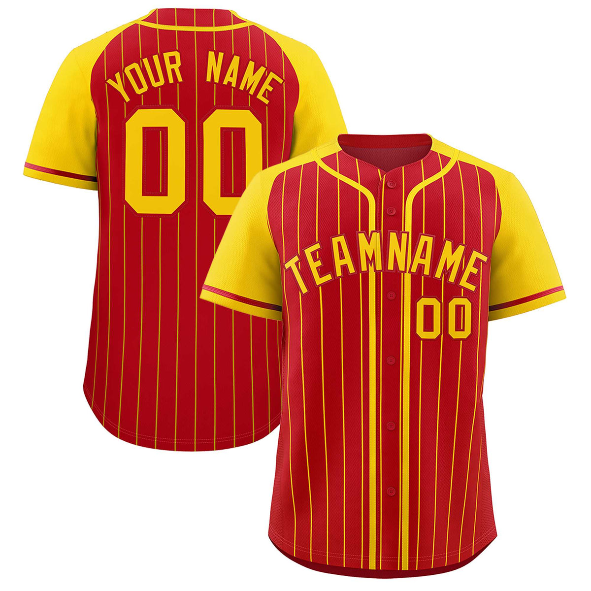 Custom Red Gold Stripe Fashion Raglan Sleeves Authentic Baseball Jersey