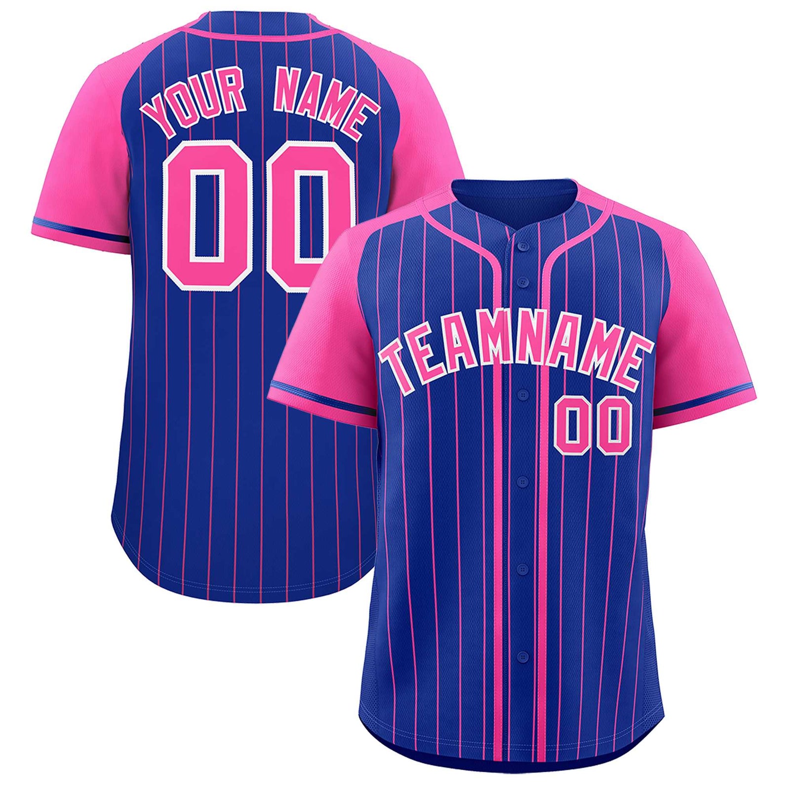 Custom Royal Pink Stripe Fashion Raglan Sleeves Authentic Baseball Jersey