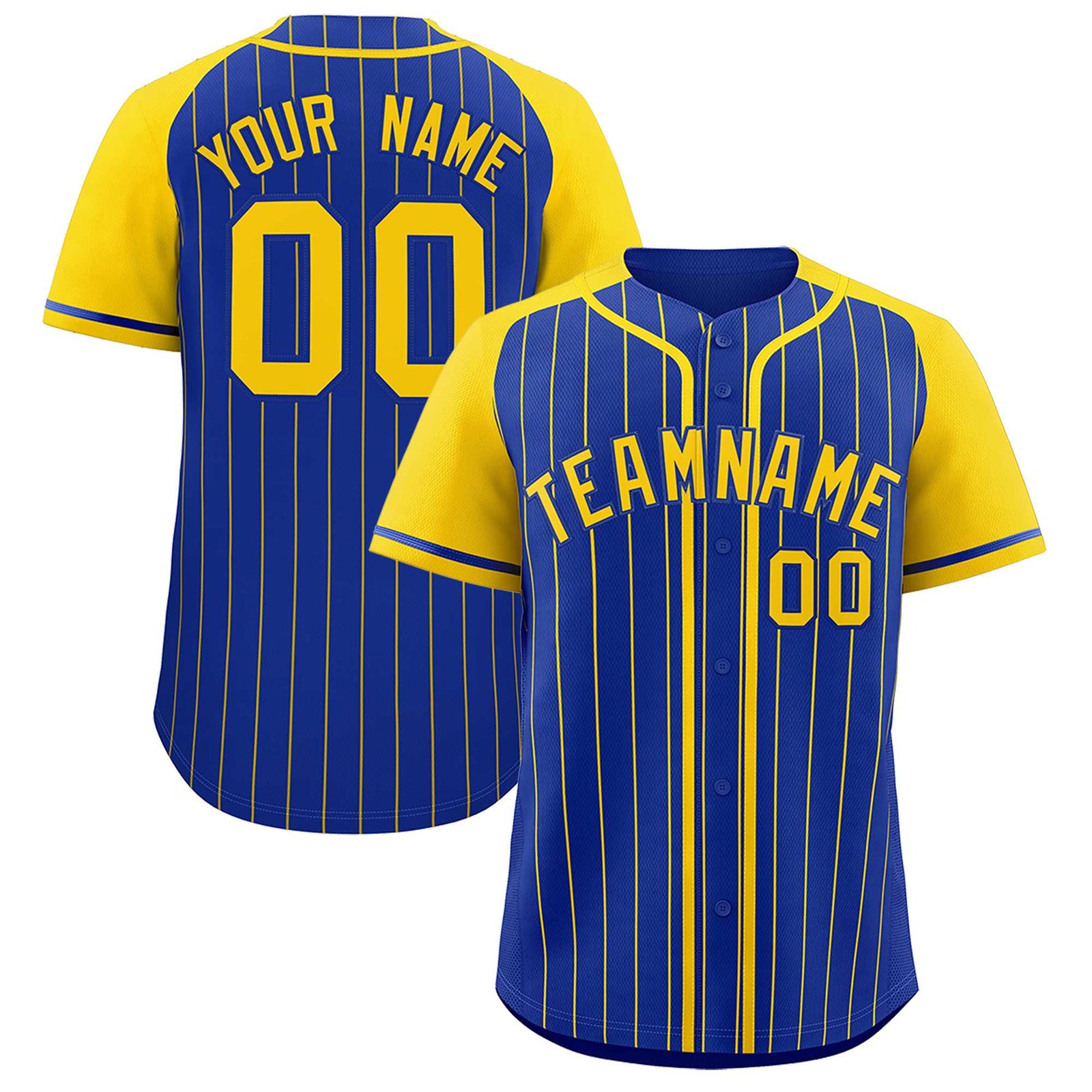 Custom Royal Gold Stripe Fashion Raglan Sleeves Authentic Baseball Jersey