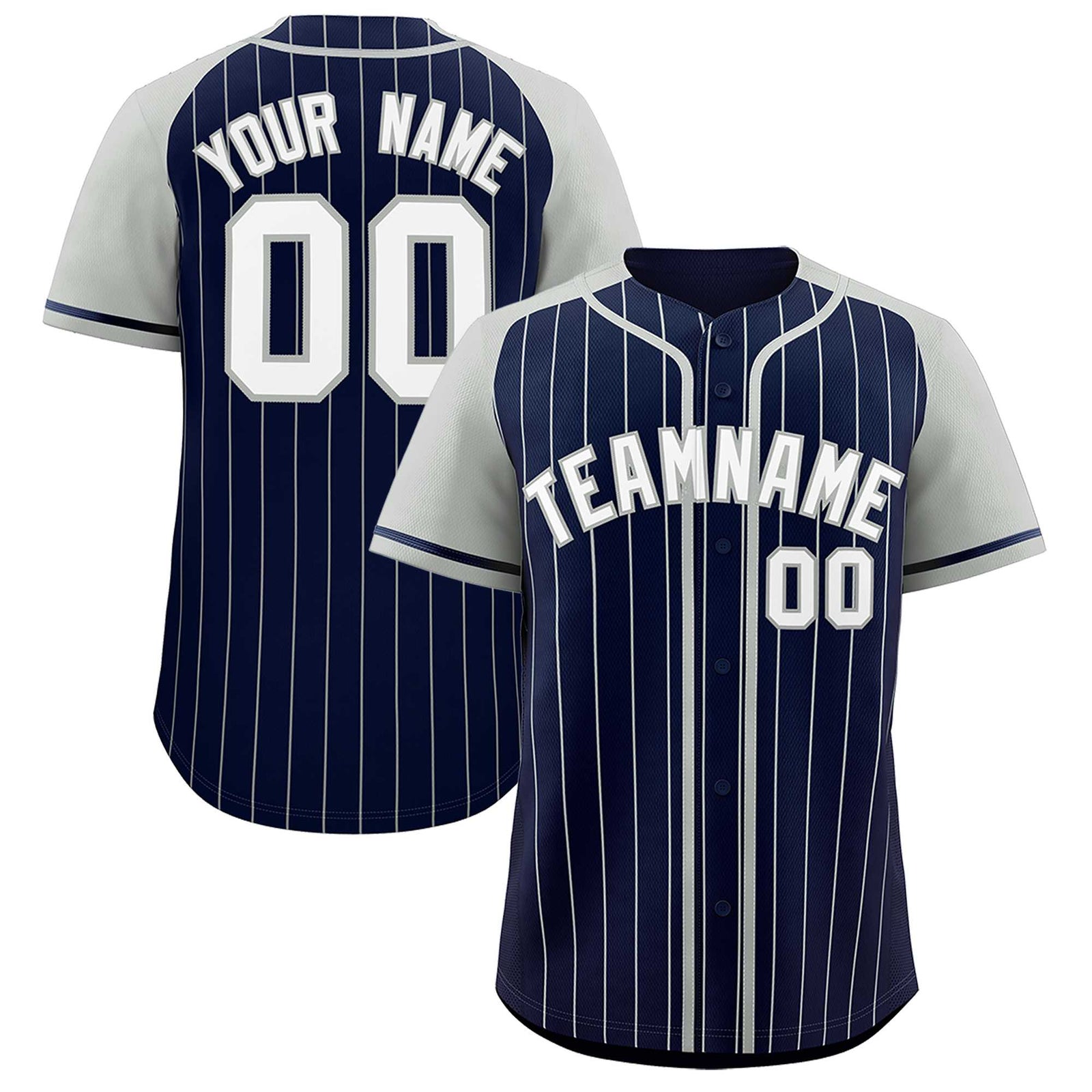 Custom Navy Gray Stripe Fashion Raglan Sleeves Authentic Baseball Jersey