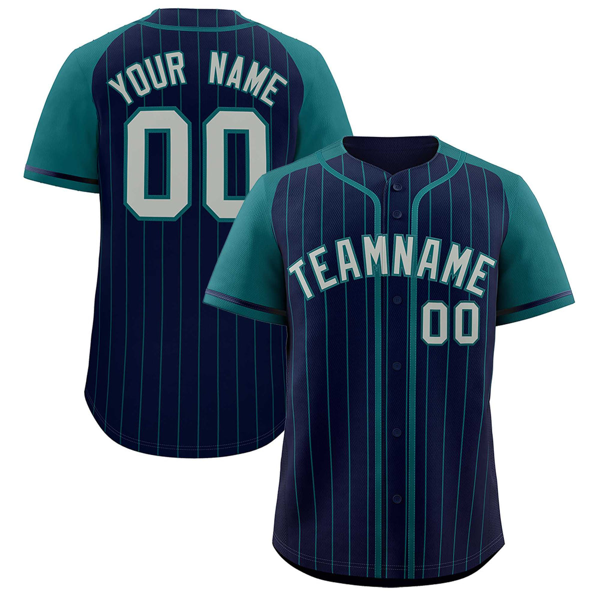 Custom Navy Aqua Stripe Fashion Raglan Sleeves Authentic Baseball Jersey