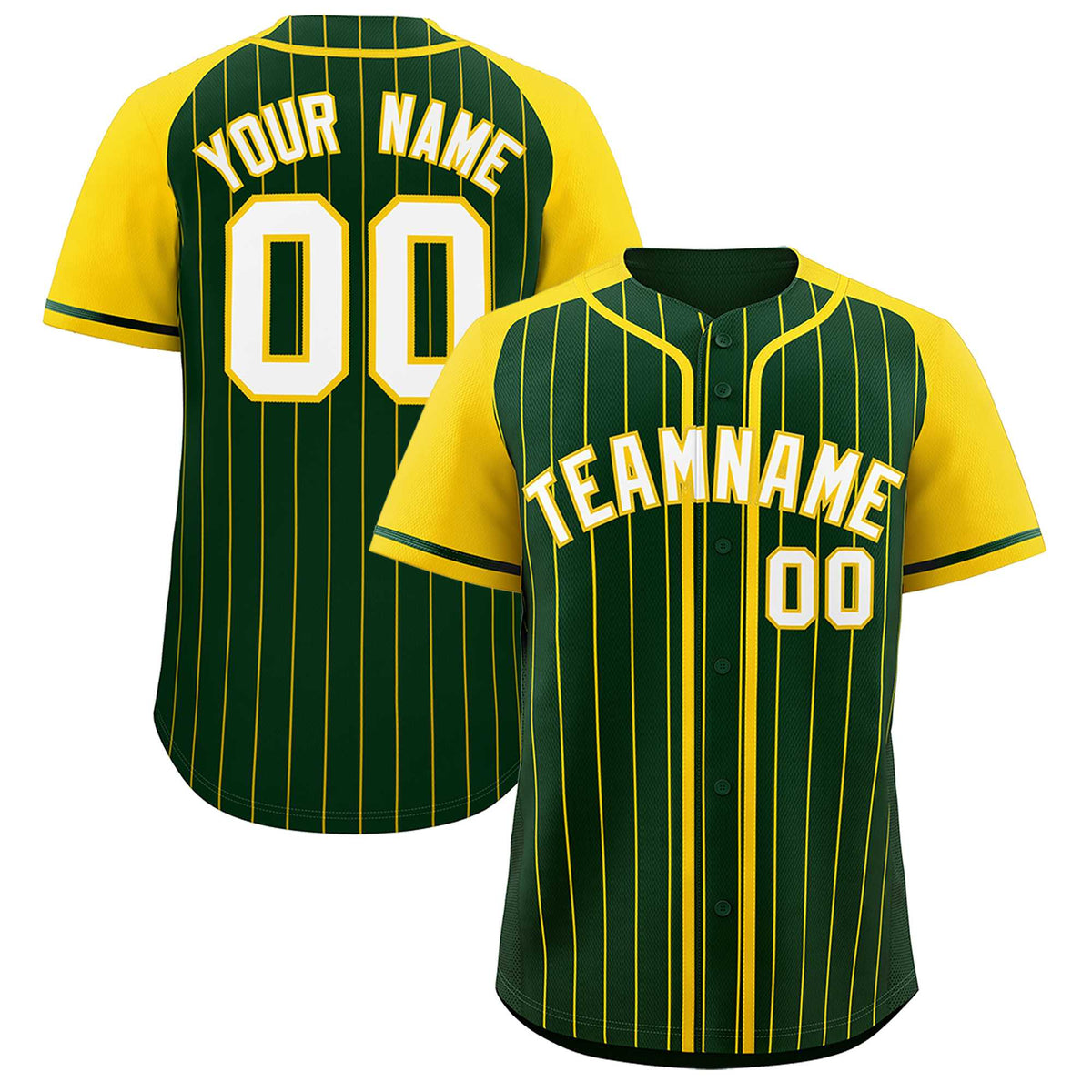 Custom Green Gold Stripe Fashion Raglan Sleeves Authentic Baseball Jersey